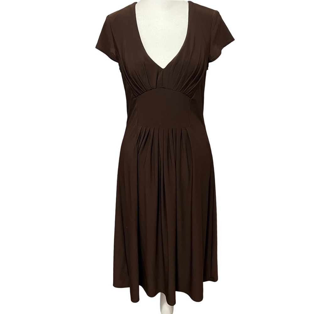 Bisou Bisou Y2K‎ Chocolate Brown V-Neck Cap Sleeve Stretch Midi Dress Size 10
